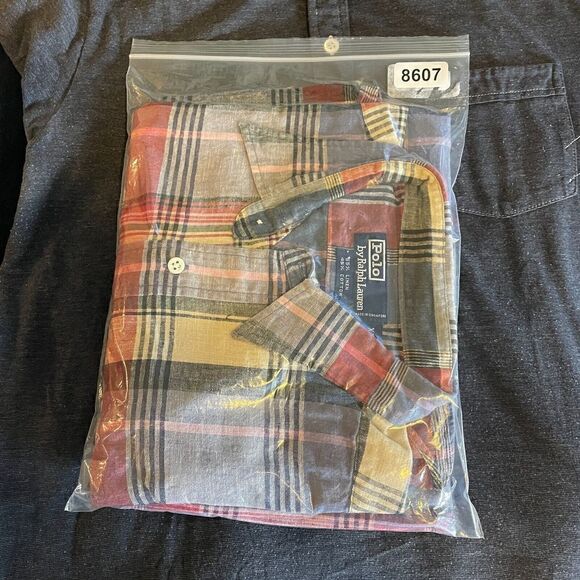 Polo Ralph Lauren Shirt Mens Extra Large Blue Red Linen Cotton Plaid Pockets - Picture 9 of 9